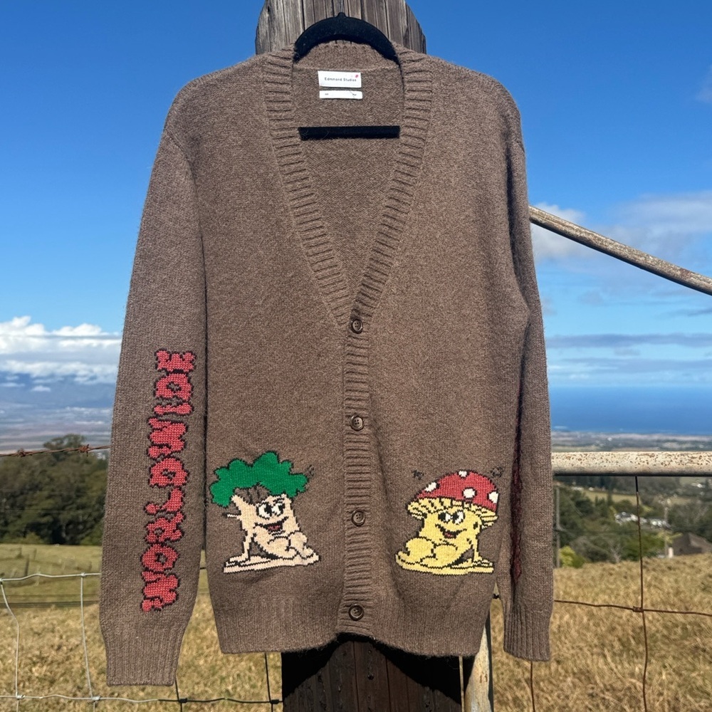 Edmmond Studios Brioche Wool Alpaca Cardigan brown Preppy Mushroom Small